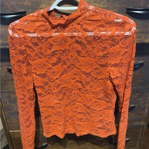 Elegant Lace Long Sleeve Top - Orange